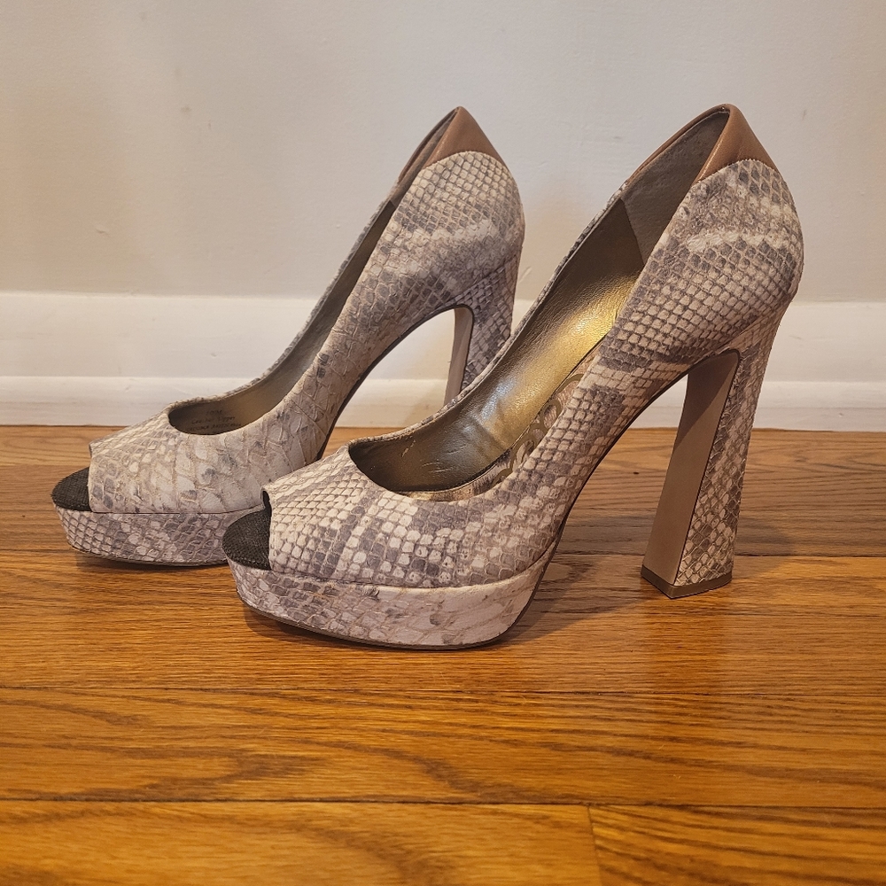 Sam Edelman Tacoma Snake-Print Open-Toe Pump
